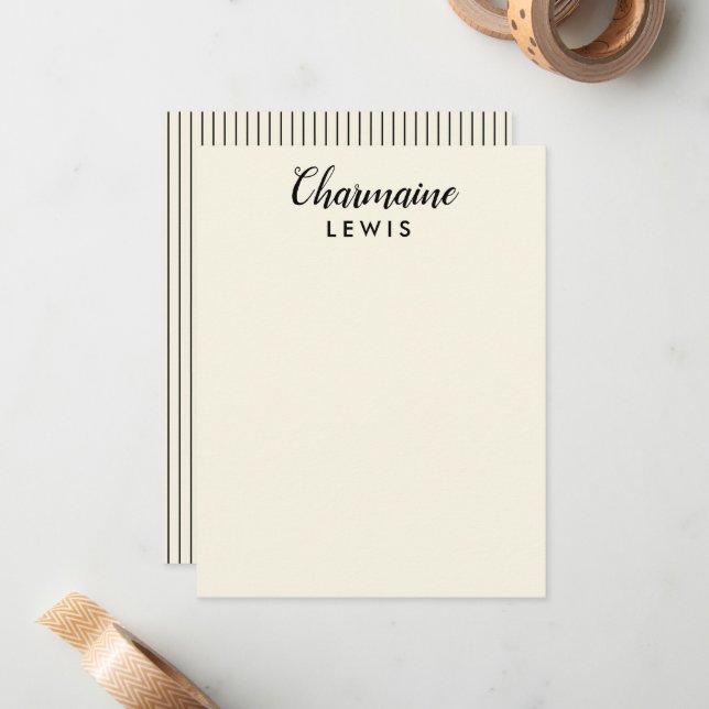 Minimalist black thin stripes personalised tan card (Front/Back In Situ)