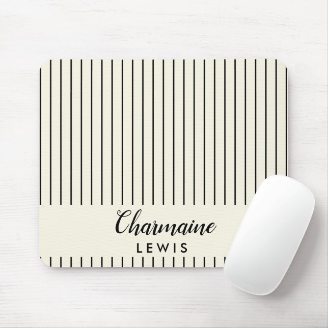 Minimalist black thin stripes personalised tan mouse mat (With Mouse)