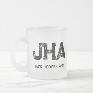MINIMALIST BLACK THREE LETTER MONOGRAM NAME CLEAR FROSTED GLASS COFFEE MUG