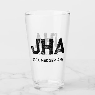 MINIMALIST BLACK THREE LETTER MONOGRAM NAME CLEAR GLASS