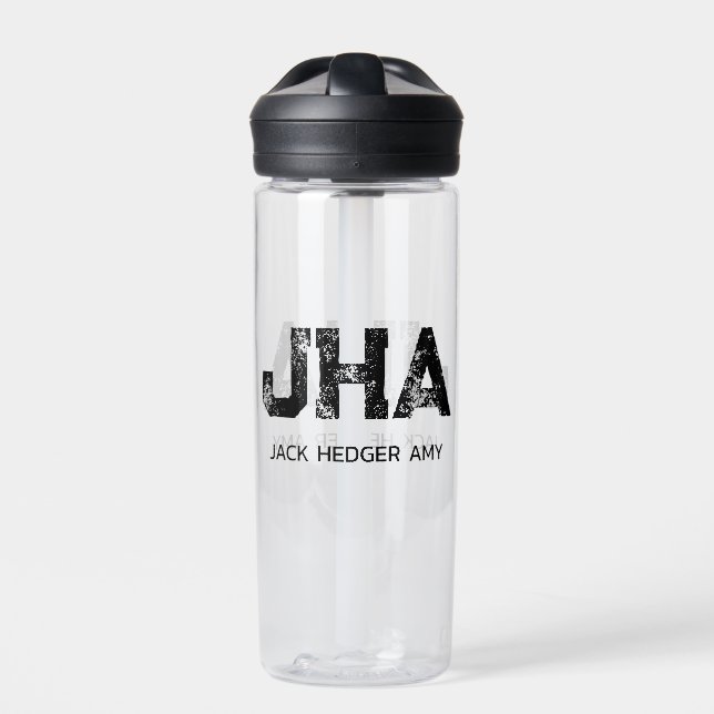 MINIMALIST BLACK THREE LETTER MONOGRAM NAME CLEAR WATER BOTTLE (Front)