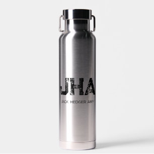 MINIMALIST BLACK THREE LETTER MONOGRAM NAME SILVER WATER BOTTLE