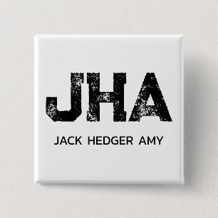 MINIMALIST BLACK THREE LETTER MONOGRAM NAME WHITE 15 CM SQUARE BADGE