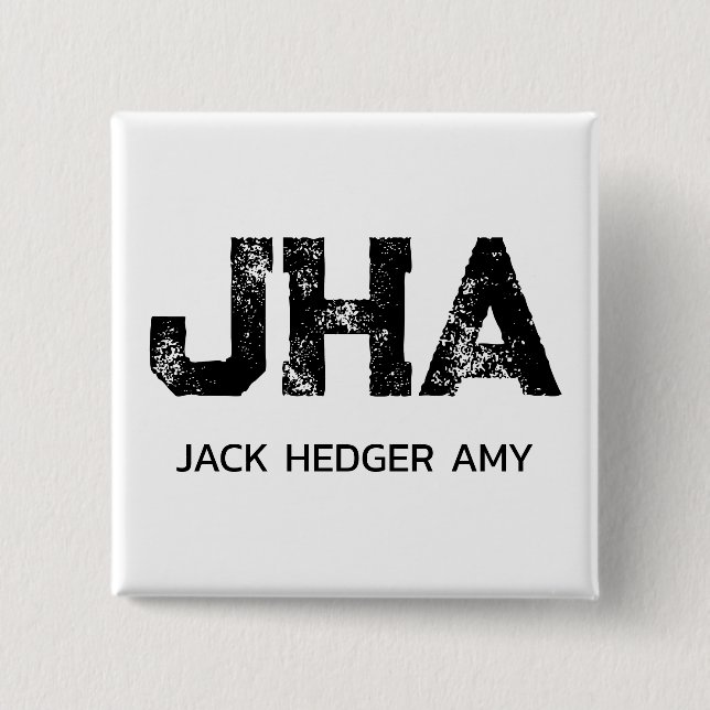 MINIMALIST BLACK THREE LETTER MONOGRAM NAME WHITE 15 CM SQUARE BADGE (Front)
