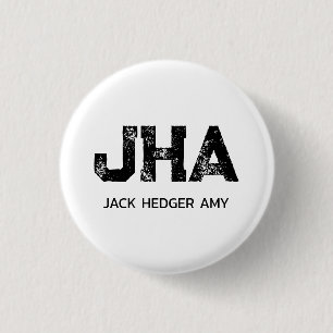 MINIMALIST BLACK THREE LETTER MONOGRAM NAME WHITE 3 CM ROUND BADGE