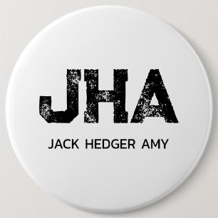 MINIMALIST BLACK THREE LETTER MONOGRAM NAME WHITE 6 CM ROUND BADGE