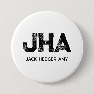 MINIMALIST BLACK THREE LETTER MONOGRAM NAME WHITE 7.5 CM ROUND BADGE