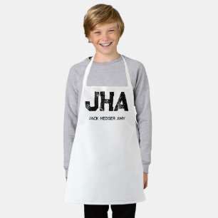 MINIMALIST BLACK THREE LETTER MONOGRAM NAME WHITE APRON