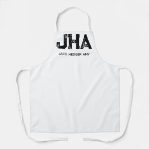 MINIMALIST BLACK THREE LETTER MONOGRAM NAME WHITE APRON