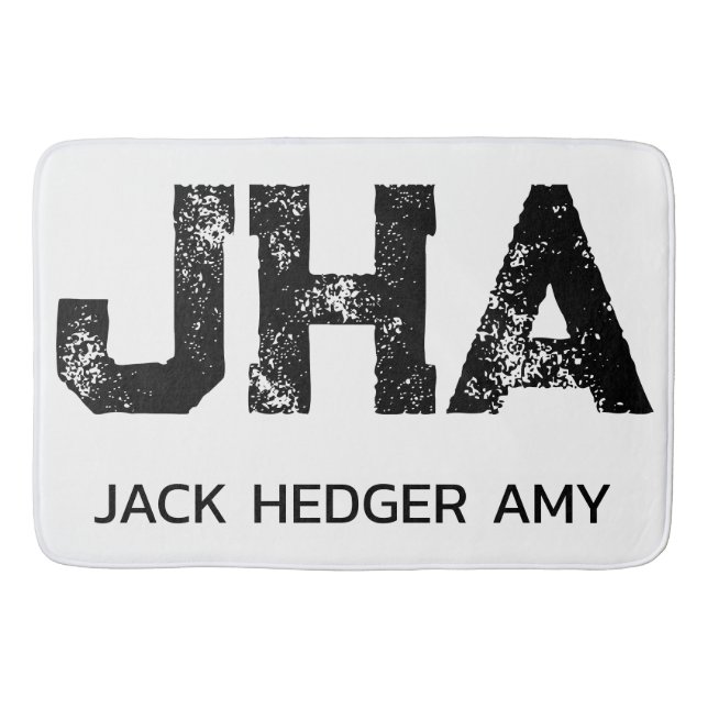 MINIMALIST BLACK THREE LETTER MONOGRAM NAME WHITE BATH MAT (Front)