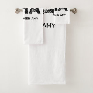 MINIMALIST BLACK THREE LETTER MONOGRAM NAME WHITE BATH TOWEL SET