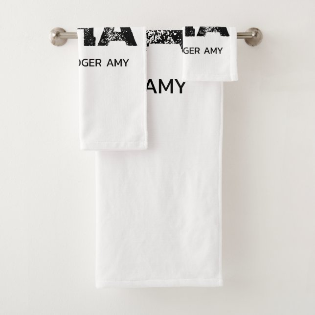 MINIMALIST BLACK THREE LETTER MONOGRAM NAME WHITE BATH TOWEL SET (Insitu)