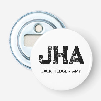 MINIMALIST BLACK THREE LETTER MONOGRAM NAME WHITE BOTTLE OPENER