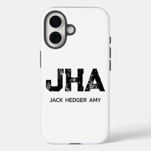 MINIMALIST BLACK THREE LETTER MONOGRAM NAME WHITE iPhone 16 CASE
