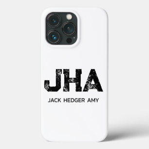 MINIMALIST BLACK THREE LETTER MONOGRAM NAME WHITE iPhone 13 PRO CASE