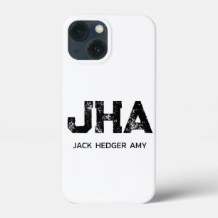 MINIMALIST BLACK THREE LETTER MONOGRAM NAME WHITE iPhone 13 MINI CASE