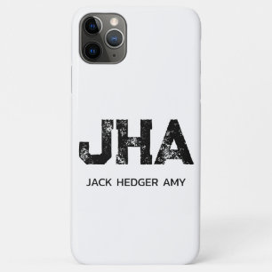 MINIMALIST BLACK THREE LETTER MONOGRAM NAME WHITE iPhone 11 PRO MAX CASE