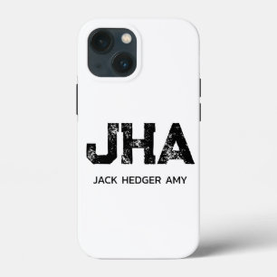MINIMALIST BLACK THREE LETTER MONOGRAM NAME WHITE iPhone 13 MINI CASE