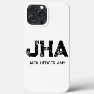 MINIMALIST BLACK THREE LETTER MONOGRAM NAME WHITE iPhone 13 PRO MAX CASE