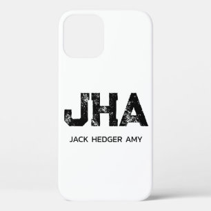 MINIMALIST BLACK THREE LETTER MONOGRAM NAME WHITE iPhone 12 PRO CASE