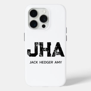 MINIMALIST BLACK THREE LETTER MONOGRAM NAME WHITE iPhone 15 PRO CASE