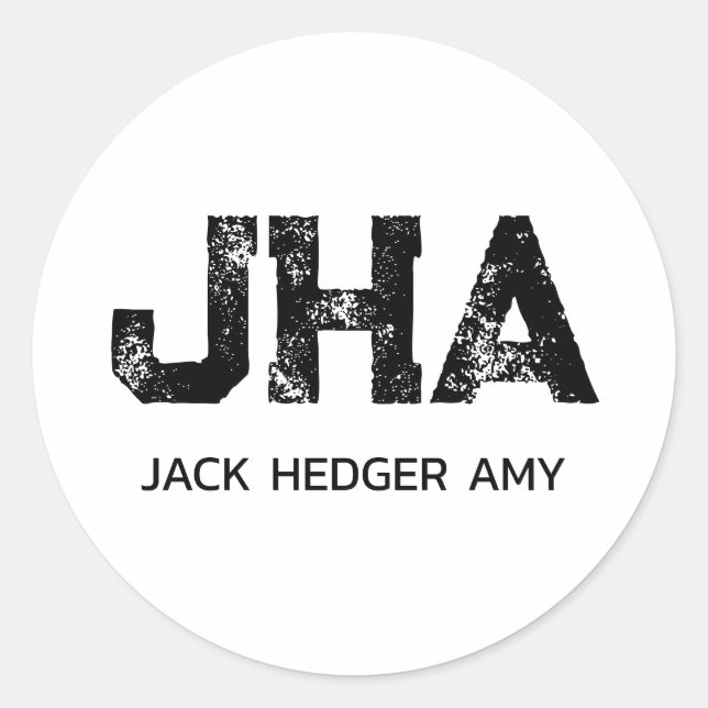 MINIMALIST BLACK THREE LETTER MONOGRAM NAME WHITE CLASSIC ROUND STICKER (Front)