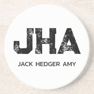 MINIMALIST BLACK THREE LETTER MONOGRAM NAME WHITE COASTER