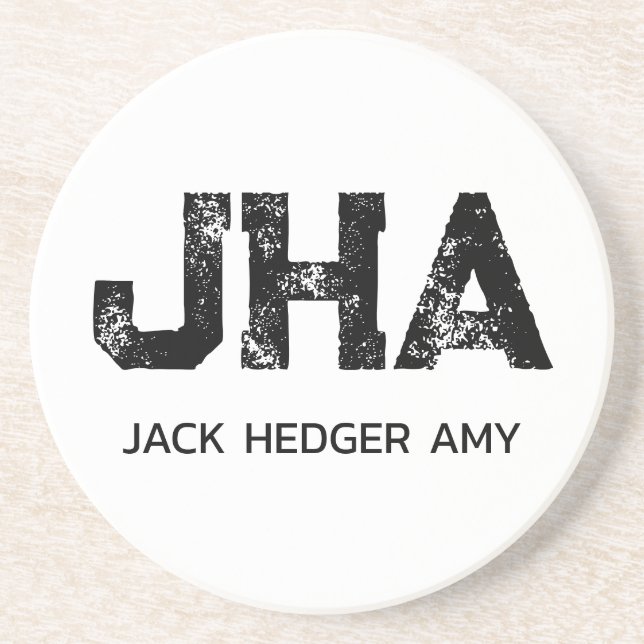 MINIMALIST BLACK THREE LETTER MONOGRAM NAME WHITE COASTER (Front)