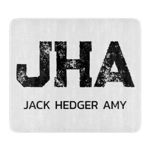 MINIMALIST BLACK THREE LETTER MONOGRAM NAME WHITE CUTTING BOARD