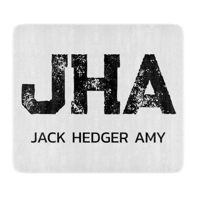 MINIMALIST BLACK THREE LETTER MONOGRAM NAME WHITE CUTTING BOARD (Front)