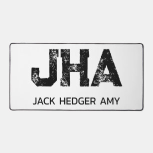 MINIMALIST BLACK THREE LETTER MONOGRAM NAME WHITE DESK MAT