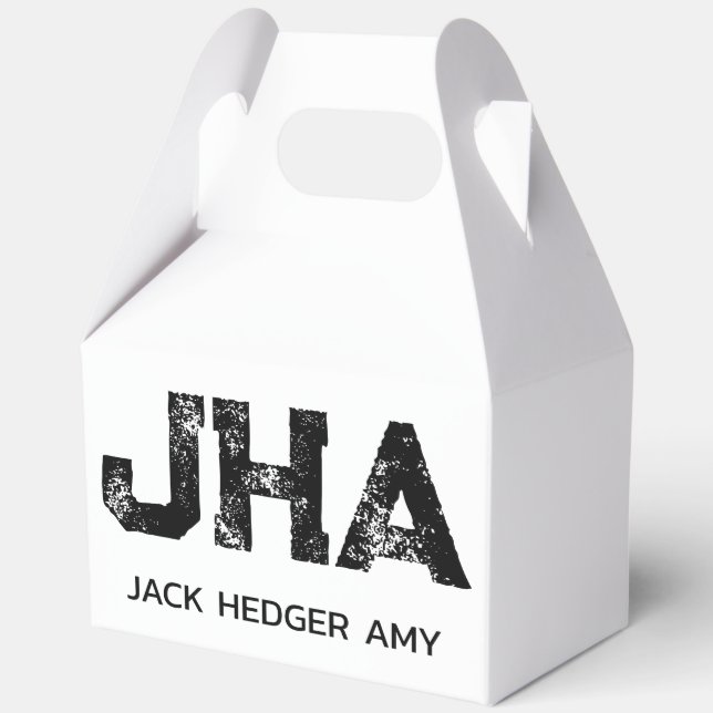 MINIMALIST BLACK THREE LETTER MONOGRAM NAME WHITE FAVOUR BOX (Front)