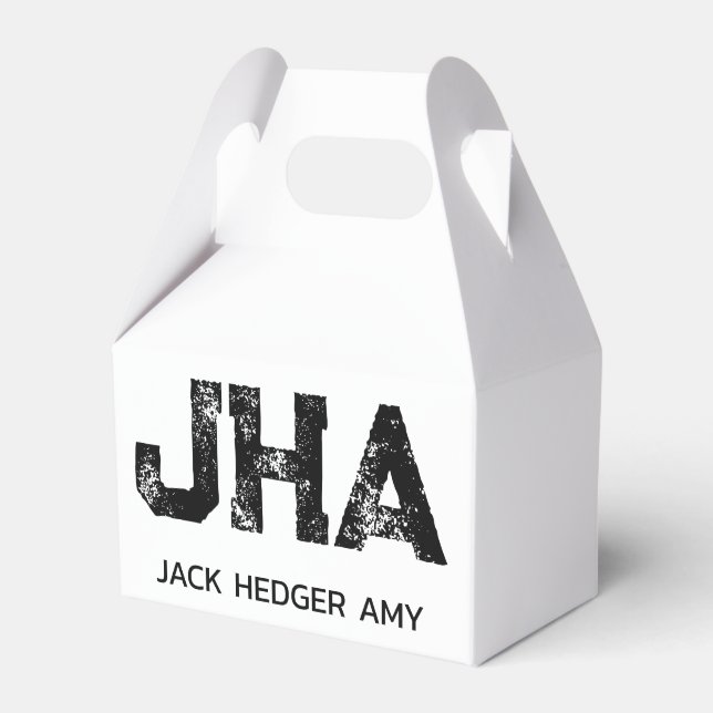 MINIMALIST BLACK THREE LETTER MONOGRAM NAME WHITE FAVOUR BOX (Front Side)