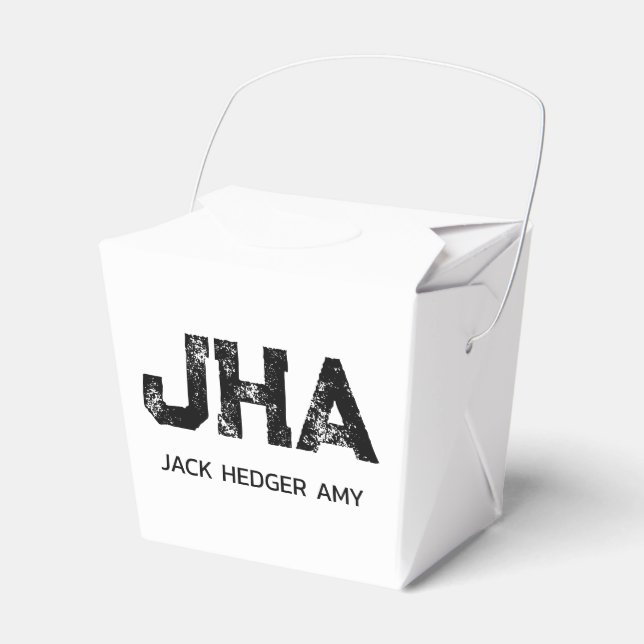 MINIMALIST BLACK THREE LETTER MONOGRAM NAME WHITE FAVOUR BOX (Front Side)