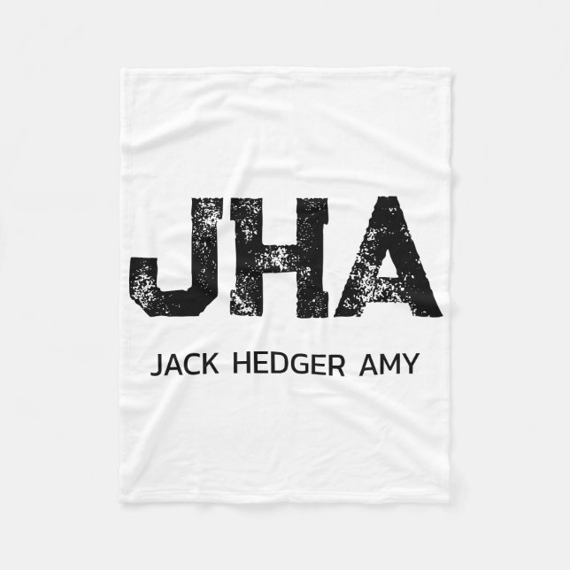 MINIMALIST BLACK THREE LETTER MONOGRAM NAME WHITE FLEECE BLANKET (Front)