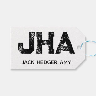 MINIMALIST BLACK THREE LETTER MONOGRAM NAME WHITE GIFT TAGS