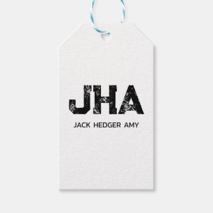 MINIMALIST BLACK THREE LETTER MONOGRAM NAME WHITE GIFT TAGS