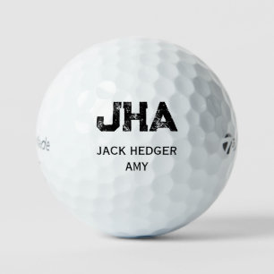 MINIMALIST BLACK THREE LETTER MONOGRAM NAME WHITE GOLF BALLS