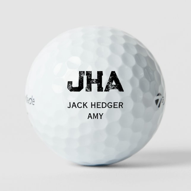MINIMALIST BLACK THREE LETTER MONOGRAM NAME WHITE GOLF BALLS (Front)