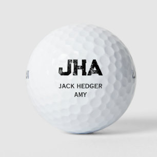 MINIMALIST BLACK THREE LETTER MONOGRAM NAME WHITE GOLF BALLS