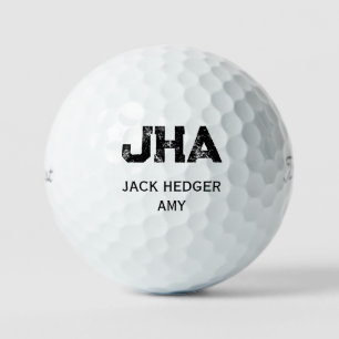 MINIMALIST BLACK THREE LETTER MONOGRAM NAME WHITE GOLF BALLS