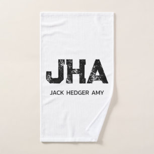 MINIMALIST BLACK THREE LETTER MONOGRAM NAME WHITE HAND TOWEL