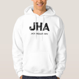 MINIMALIST BLACK THREE LETTER MONOGRAM NAME WHITE HOODIE