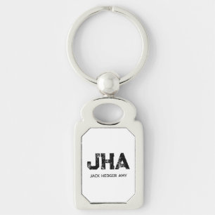 MINIMALIST BLACK THREE LETTER MONOGRAM NAME WHITE KEY RING