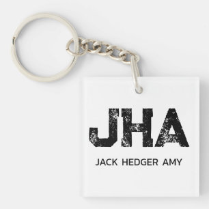 MINIMALIST BLACK THREE LETTER MONOGRAM NAME WHITE KEY RING