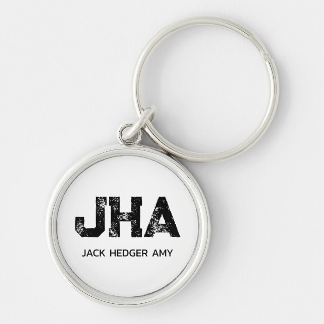 MINIMALIST BLACK THREE LETTER MONOGRAM NAME WHITE KEY RING (Front)