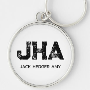 MINIMALIST BLACK THREE LETTER MONOGRAM NAME WHITE KEY RING