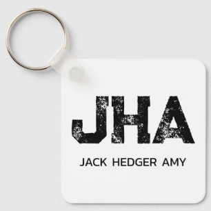 MINIMALIST BLACK THREE LETTER MONOGRAM NAME WHITE KEY RING