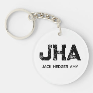 MINIMALIST BLACK THREE LETTER MONOGRAM NAME WHITE KEY RING