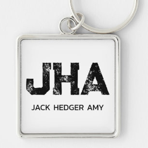 MINIMALIST BLACK THREE LETTER MONOGRAM NAME WHITE KEY RING